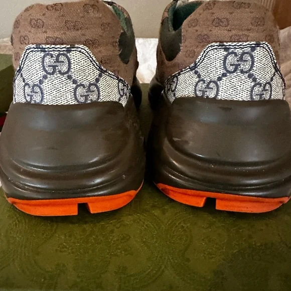 Gucci Burgundy and Green Monogram Sneakers